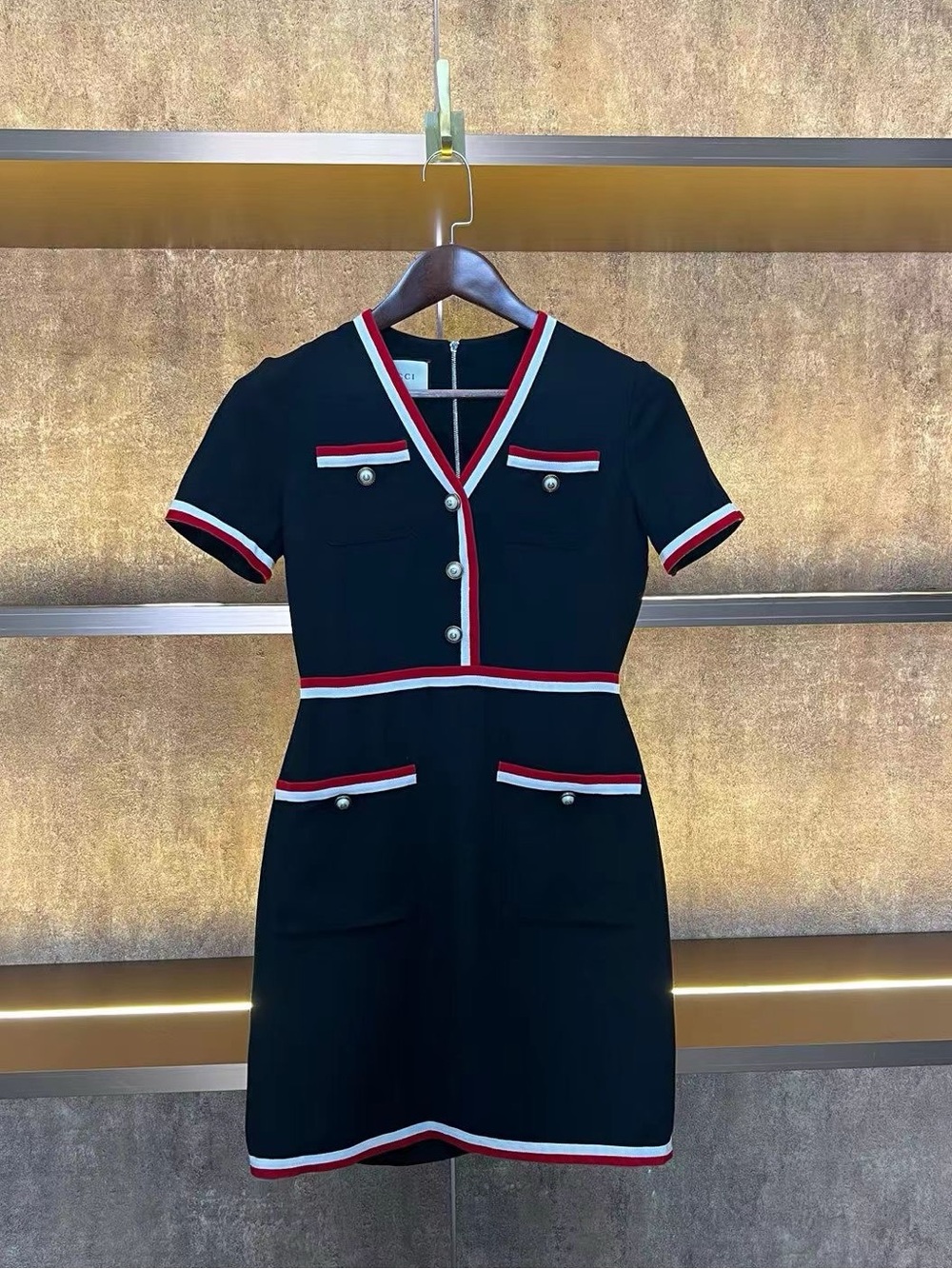 🚩steal Gucci Black Mini Dress with Red and White Trim